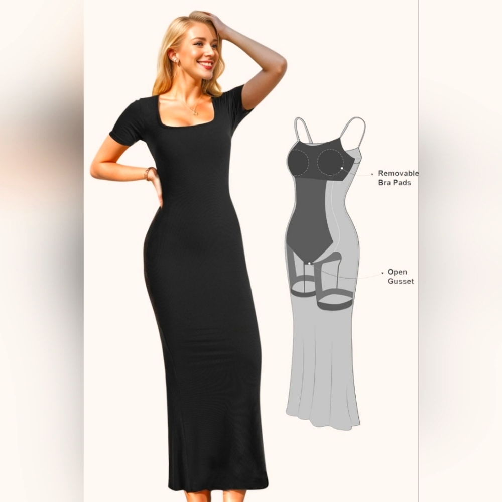 Basic Bae Built-In Shapewear Square Neck Short Sleeve Maxi Dress